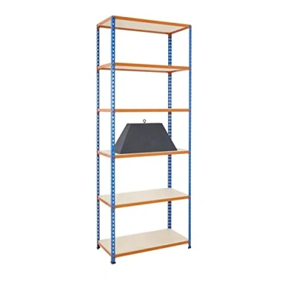 Image of BiGDUG 6 Tier Shelving Unit Warehouse Storage Racking 244cm x 122cm 45.5cm 200kg Capacity Per Shelf 1200kg Load Bay Blue &amp; Orange