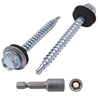 Image of (Pack of 80 pcs) DIN 7504 K Zinc Plated Steel 4.8 x 50 mm Self Drilling Screws With EPDM Washers, Hex Washer Head, Sheet Metal Screw, Tapping (80, mm)