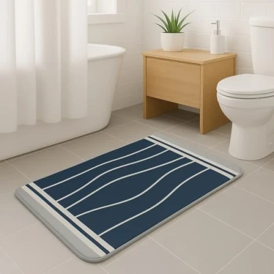 Image of Blue Canyon Berkeley Bath Mat, Durable Polyester Material, Quick Dry, Bathroom Décor, Multipurpose Mats, Outdoor Rug, Machine Washable, High Absorbent &amp; Non Slip Base, Ultra Soft,
