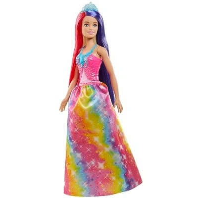 Image of Barbie Dreamtopia Royal Doll with Extra Long Two Tone Fantasy Hair, Hairbrush, Headband &amp; Styling Accessories, GTF38