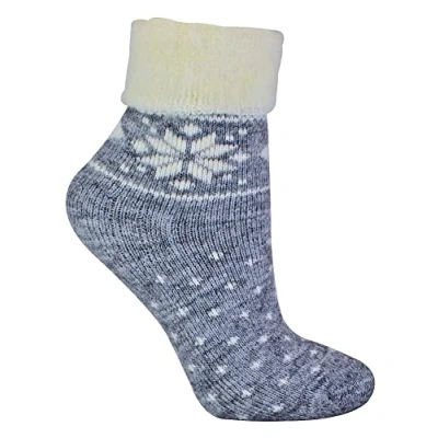 Image of Sock Snob Ladies Wool Bed Socks with Fairisle Design Thermal Lounge for Winter Used Boots, Sleep, Outdoors or as a Gift Xmas Christmas Designs (4 8, Grey)