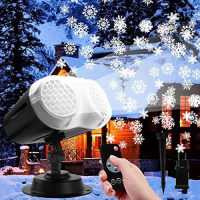 Image of AAOTE Christmas Snowflake Projector Lights Outdoor, Snowfall Moving Lights, Waterproof Binocular Snow Flurries Landscape Light, Xmas Halloween Wedding Party Decorative Lamp