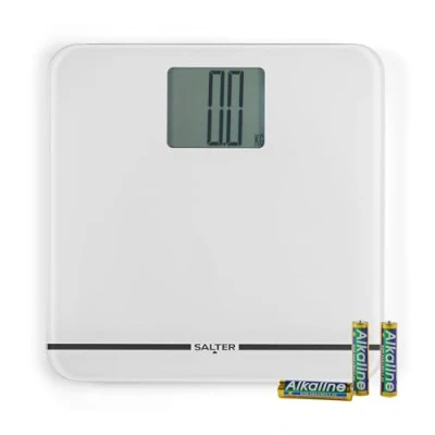 Image of Salter Max Digital Bathroom Scale Supersize LCD Display, 250 kg Capacity, Large Platform, Easy Read, Carpet Feet &amp; Batteries Included, Kg/lbs, Instant Readings, Weight Measurements, White
