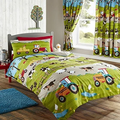 Image of FARM YARD ANIMAL PIG DOG COW SHEEP TRACTOR SINGLE DUVET QUILT COVER BEDDING SET