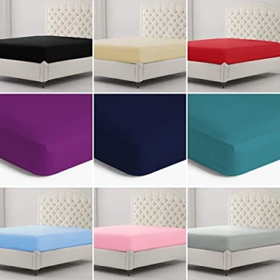 Image of Plain Dyed Fitted Sheets Single Bed Deep Fit 30cm (12&quot;) Non Iron Percale Polycotton Durable Bottom Linen Sheet (Single 90 x 190 cm, Cream)