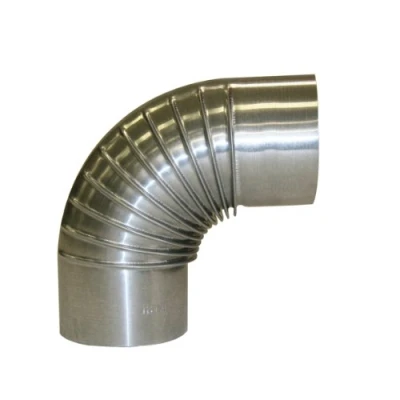 Image of Kamino Flam 90 Elbow Pipe Ø 130mm, Hot dip Aluminised (FAL) Steel Stove Elbow, Heat Resistant Flue for Stoves, Stainless Chimney EN 1856 2 Standard, Silver