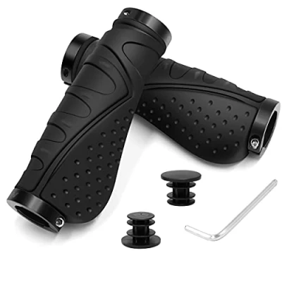 Image of HNOOM Bike Handlebar Grips Non Slip Rubber with Aluminum Lock Ergonomic Mountain 22.2 mm MTB Universal Cycle for Scooters/BMX/Road (Black)