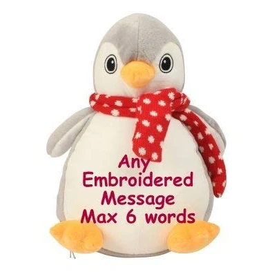 Image of Mumbles Personalised Penguin Teddy Bear Christening, Newborn, Baby Shower, Flower Girl, Bridesmaid, Pageboy, Wedding, Birthday, Memory Embroidered Gift EASY TO CUSTOMIZE