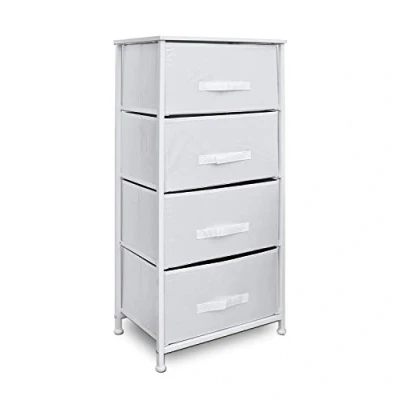 Image of Clarisworld Drawers Storage Tower Dresser Wood Top, Sturdy Steel Frame, Organizer Unit for Bedroom, Hallway, Entryway, Closets Laminated Fabric (White 4 Drawers)