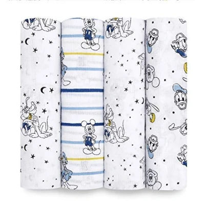 Image of aden + anais Disney, Swaddle Blanket, Boutique Muslin Blankets for Baby Girls and Boys, Newborn Receiving Blanket Swaddling, 100% Cotton Wrap, 4 Pack, Mickey Stargazer