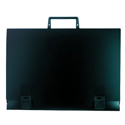 Image of Exacompta Ref 59101E Plastic Art Case 310 x 430mm in Size, Suitable for Transporting A3 Documents, Rigid Handle, Strap Closure to Secure Documents Black Cover