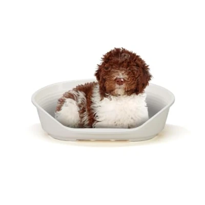 Image of FERPLAST Dog Bed &amp; Cat Plastic Medium 100% Recycled Washable Basket Breathable Antislip Siesta Deluxe 74 x 48 h 25 CM, L, WHITE