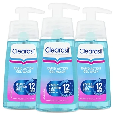 Image of Clearasil Ultra Rapid Action Gel Wash, Unclog Pores For A Visibly Clearer Skin, Remove Dirt &amp; Spots, Pack Of 3 x 150ml