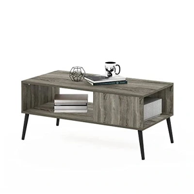 Image of Furinno Mid Century Style Coffee Table with Wood Legs, Engineered, French Oak, 50.01 (D) x 100 (W) 45.01 (H) cm
