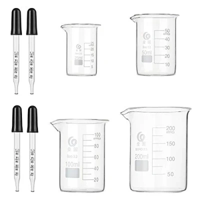 Image of Hyber&amp;Cara Glass Beaker Set 4 Pack Graduated Low Form Measuring Beakers 25ml 50ml 100ml 200ml with Pcs 1ml Pipette