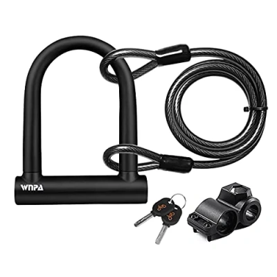 Image of Bike U Lock, Heavy Duty High Security D Shackle Bicycle Lock with 4FT/1.2M Steel Flex Cable Sturdy Mounting Bracket and Key