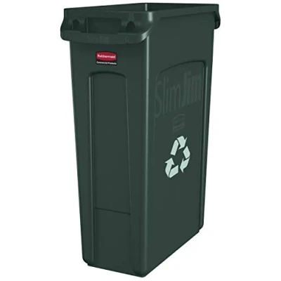 Image of Rubbermaid Commercial Products Vented Slim Jim Waste Receptacle Bin 87 Litre Green Recycling FG354007GRN