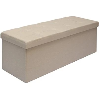Image of DuneDesign folding Ottoman 110x38x38cm XXL incl 2 partitions 120L rectangular Storage Bench upholstered lid seat 3 container to store Beige