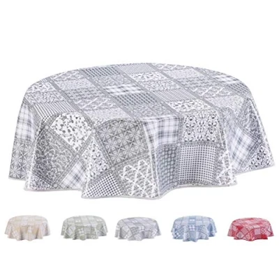 Image of Home Direct Round Oilcloth PVC Wipe Clean Tablecloth Table Cover 155cm 61&quot; Light Grey
