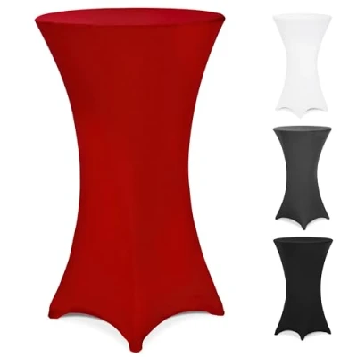 Image of Deuba® Bar Table Stretch Slip Cover for 70 75cm Diameter Bistro Tables 120cm Height 30C Washable Easy Care Fabric Reinforced Feet Ideal Weddings, Parties, Events Bordeaux Red