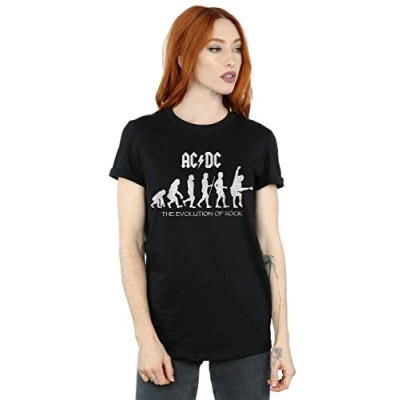 Image of ACDC Women&#039;s Evolution of Rock Boyfriend Fit T Shirt Black Large