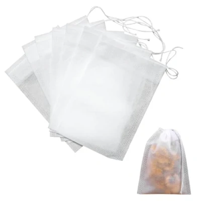 Image of SYEYCW 300 Pcs Empty Tea Bags, Reusable Bags for Loose Tea, White Disposable Filter 5 x 7 cm Mesh with Drawstring, Barrier Spices Storage, Coffe, Cooking