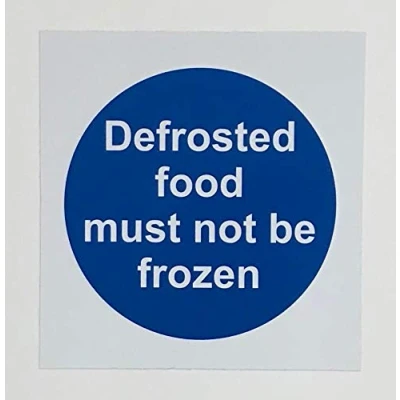 Image of Defrosted Food Must Not Be Frozen Kitchen catering Safety Sign Self adhesive sticker 200mm x
