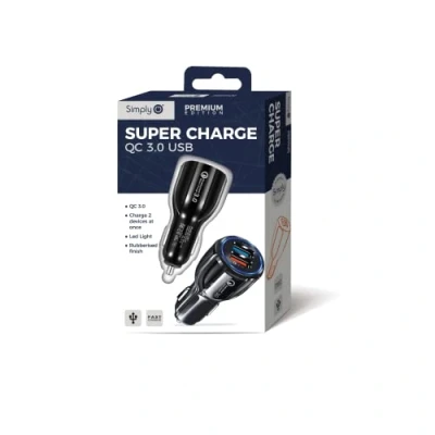 Image of Simply SUSB02 Dual USB QC 3.0 5v/1.0A Super Fast Charge Car Charger with LED Light Indicators for Apple Android and OtherUSB Devices