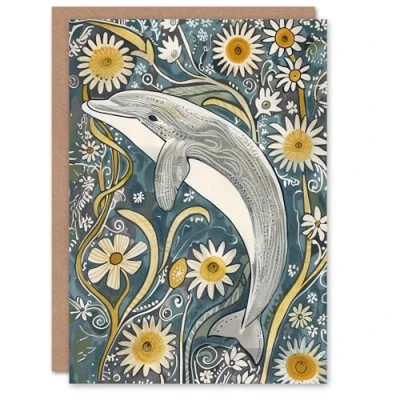 Image of Artery8 Greeting Card Dolphin Daisy Wildflowers Artwork Quirky Floral Blank For All Him Or Her Art Birthday