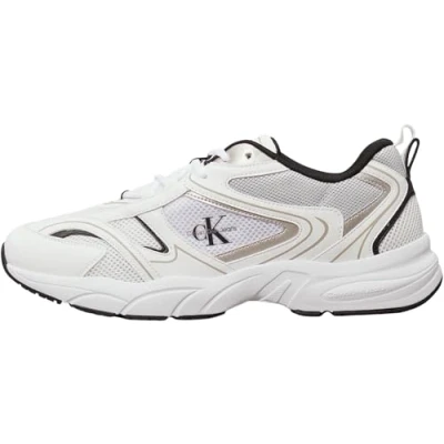 Image of Calvin Klein Jeans Retro Tennis Trainers, Men&#039;s, Size: 10, Bright white/black Imitation leather/ textile