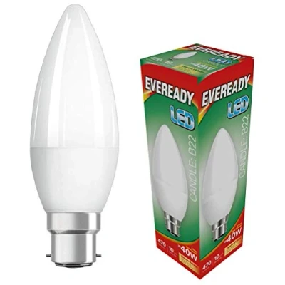 Image of Eveready 6w (=40w) LED Opal Candle Bulb Bayonet Cap (BC) Warm White / 3000k