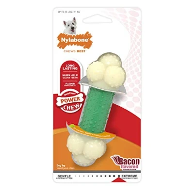 Image of Nylabone Extreme Tough Double Action Dog Chew Toy Bone, Cleans Teeth, Bacon Flavour, Medium, for Dogs Up to 16 kg