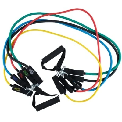 Image of Mode33 Tube Resistance Bands Set 5 Color Coded Tubes (150lbs) with Soft Handles, Ankle Straps, Door Anchor, Carry Bag Versatile Home Fitness for Strength Training, CrossFit, &amp; Rehabilitation