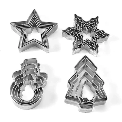 Image of Selecto Bake Christmas Cookie Cutter Set, 20 Pieces Tree Biscuit Cutters Shapes with Snowflakes, Snowmans, Stars Xmas for Kids DIY Baking