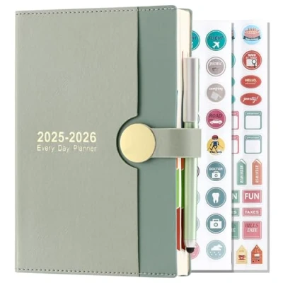Image of Academic Diary 2025 2026 A5 Page a Day, from August to 2026, 13 Months Daily Planner,Hardcover with Pen (Green)