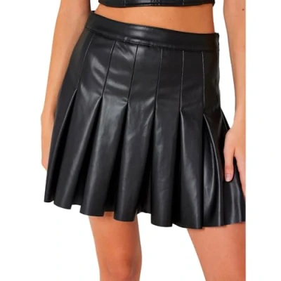 Image of Noisy May Nmpaulo HW Pleated PU Mini Skirt skirt, Women&#039;s, Size: 8, Black