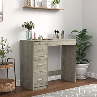 Image of URBNLIVING 3 Drawer Wooden Bedroom Dressing Table (Ash Grey Carcass + Ash Drawers)
