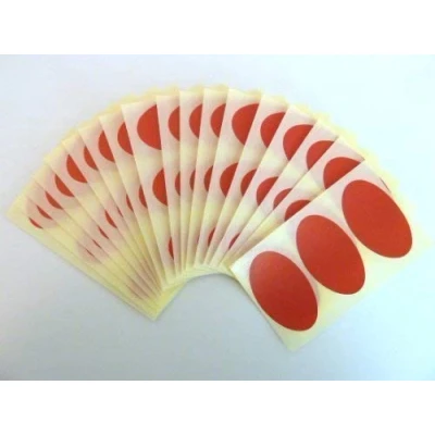 Image of 54 Labels, 50x30mm Oval, Red, Removable/Low Tack Colour Code Stickers, Self Adhesive Sticky Coloured Labels