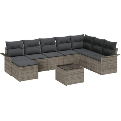 Image of vidaXL 8 Piece Garden Sofa Set with Cushions Grey Poly Rattan