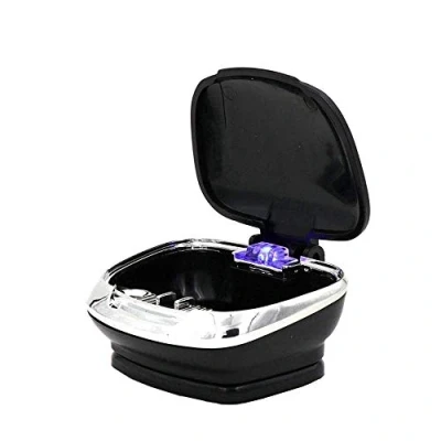 Image of Kytpyi Portable Car Ashtray, Mini Easy Clean Up Detachable Waterproof Flame Retardant Ashtray with Lid Blue Led Light Cigarette Black