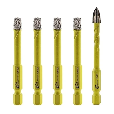 Image of Dry Diamond Drill Bits Set 4pcs 6mm SANLEETEK Hole Saw and 1pc Carbide with Quick Change Hex Shank for Marble Granite Ceramic Porcelain Tile Stoneware Quartz