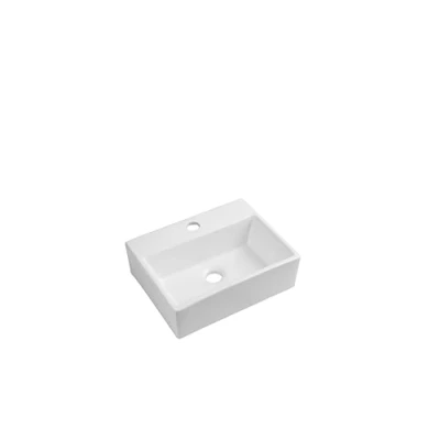 Image of iBathUK Pretoria Square Wall Hung Basin, Compact Ceramic Wash Basin Bathroom Sink, Mounted Countertop Sink for Cloakroom 390x310x115mm, White