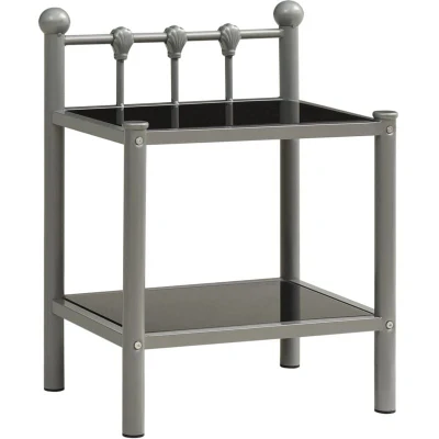 Image of vidaXL Grey and Black Bedside Cabinet with Glass Shelf Metal Constructed Bedroom Storage Unit/Side Table/Nightstand