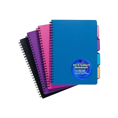 Image of A5 Wirebound Project Notebook with 3 Moveable Internal Dividers 100 Sheets = 200 Pages Ruled Size 210 mm x 148 Available in Pink, Blue, Black, Purple by Tiger