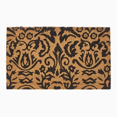 Image of HOMESCAPES Door Mat Black Scroll Baroque 45 x 75 cm 100% Natural Coir Indoor and Outdoor Doormat