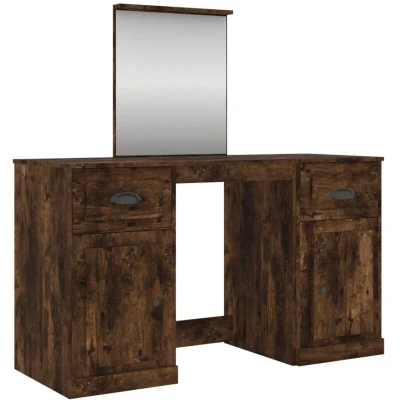 Image of vidaXL Dressing Table with Mirror Smoked Oak 130x50x132.5 cm