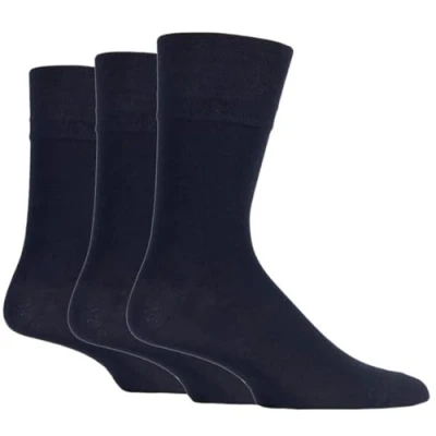 Image of Mens 3 Pair Gentle Grip Plain Cotton Socks Navy 6 11