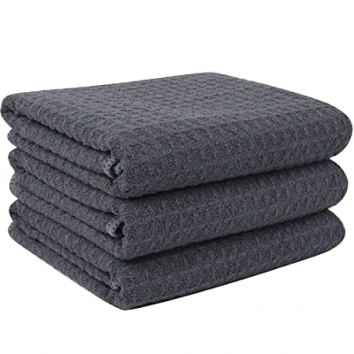 Image of VIVOTE Microfibre Tea Towels for Kitchen, Waffle No Fluff Lint Residue Reusable Kitchen Dish Towels, Soft Super Water Absorbent Dry Cloths, Quickly Clothes Grey 40x56cm 380gsm