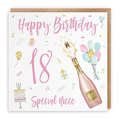 Image of Hunts England Large Niece 18th Birthday Card Happy Special 18 Champagne Collection 210 x mm Fun Pretty Age