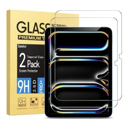 Image of Samokor 2 Pack Screen Protector for iPad Pro 13 Inch M4 (2024).9H Hardness,Anti Scratch,Ultra Clear,Bubble Free,Tempered Glass Film 2024